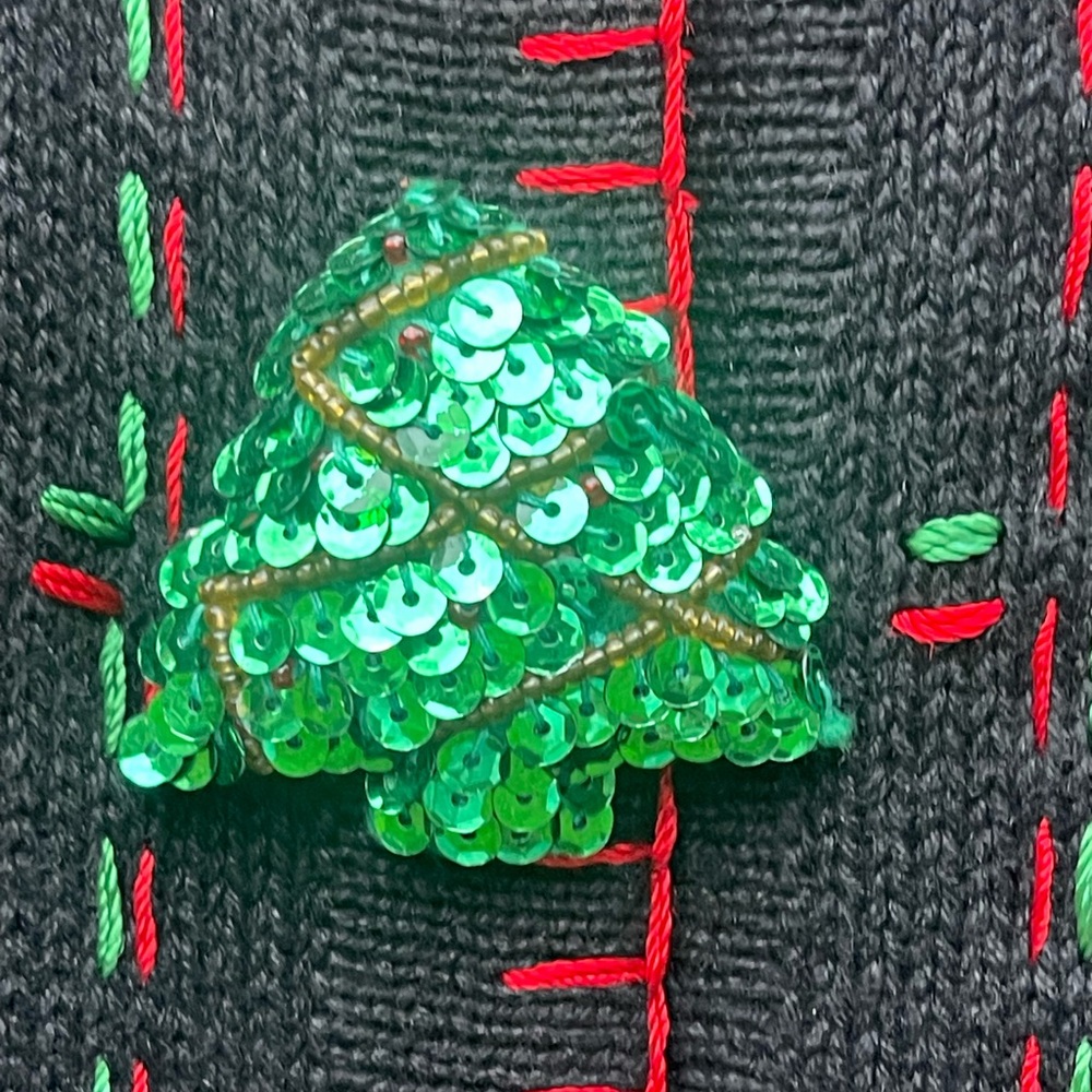 Vintage Christmas Sweater Black Cardigan with Holiday Accents - Size L - Picture 12 of 12